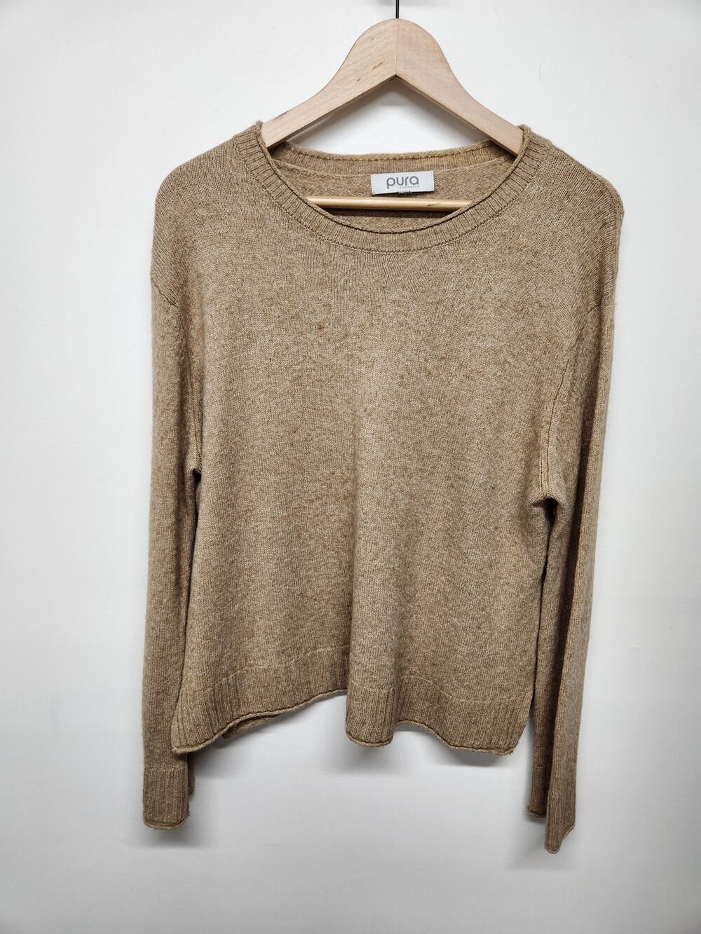 Pura Cashmere Women's Crew Neck Cashmere/Wool Blend Sweater, Sz L/XL Tabacco Col